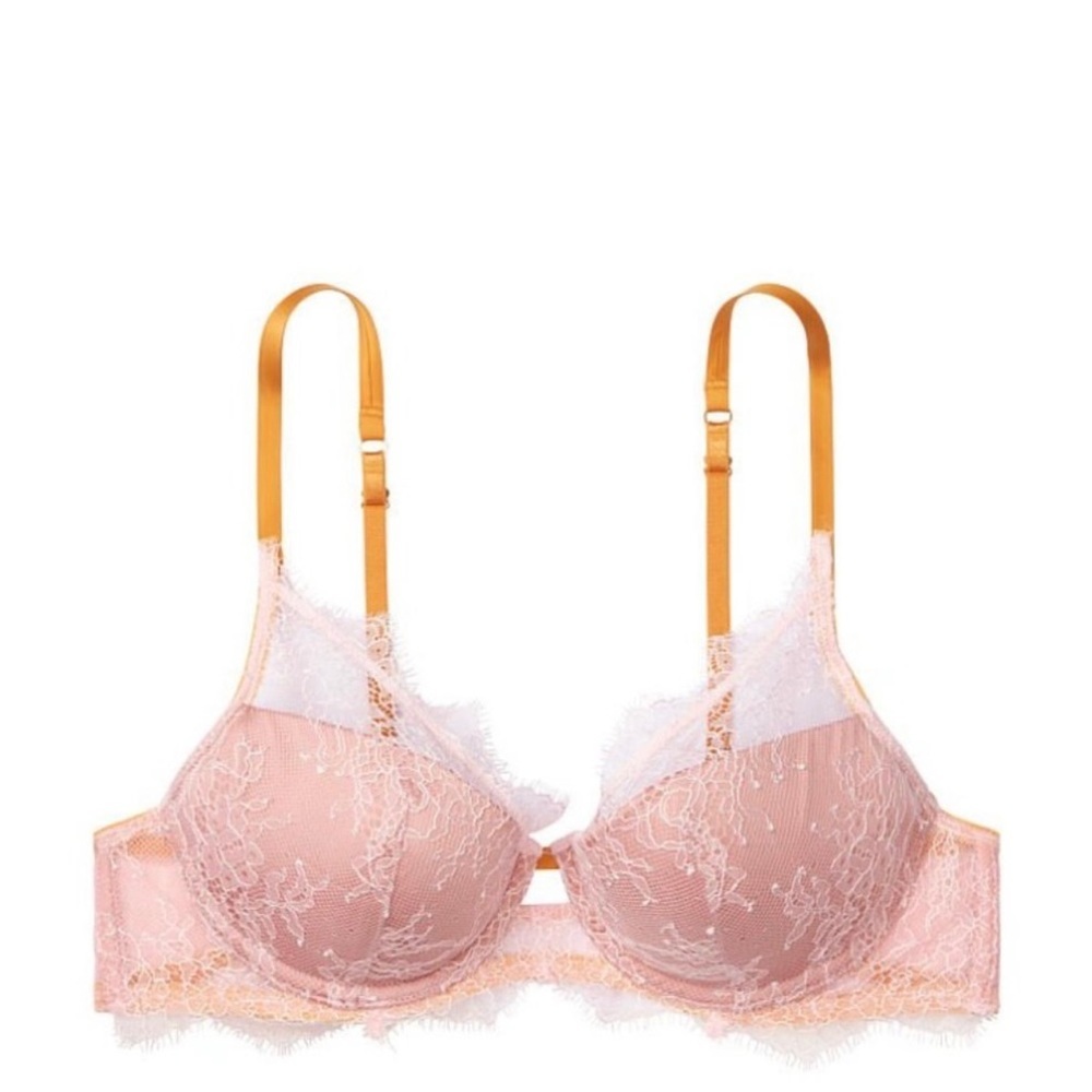 Victoria’s Secret Chantilly Pink/Gold Lined Plunge Bra - Picture 3 of 9